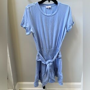 Parker Blue Short Sleeve Dress with Eyelet Detail